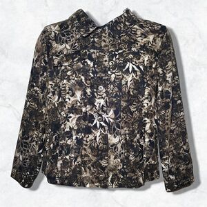 CJ Banks NWT Floral Black & Tan Long Sleeve Button-Up Blouse